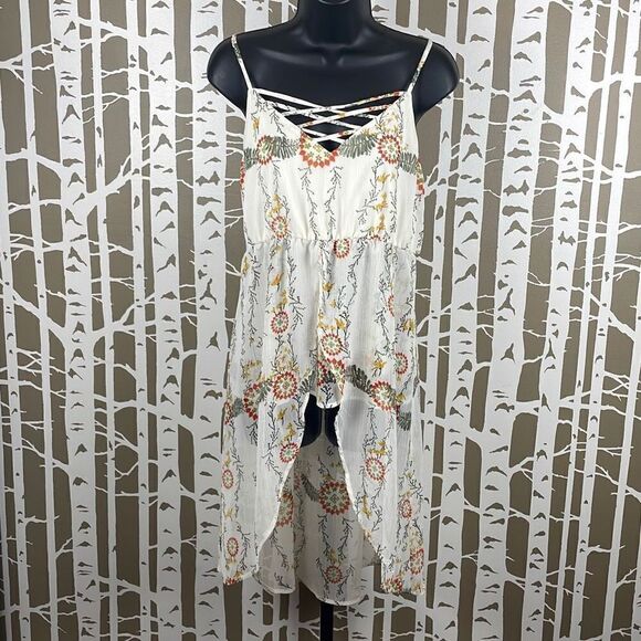 NEW $34 Boho Floral Fly Away Front Longline Sheer Tank Top sz M - Picture 2 of 10